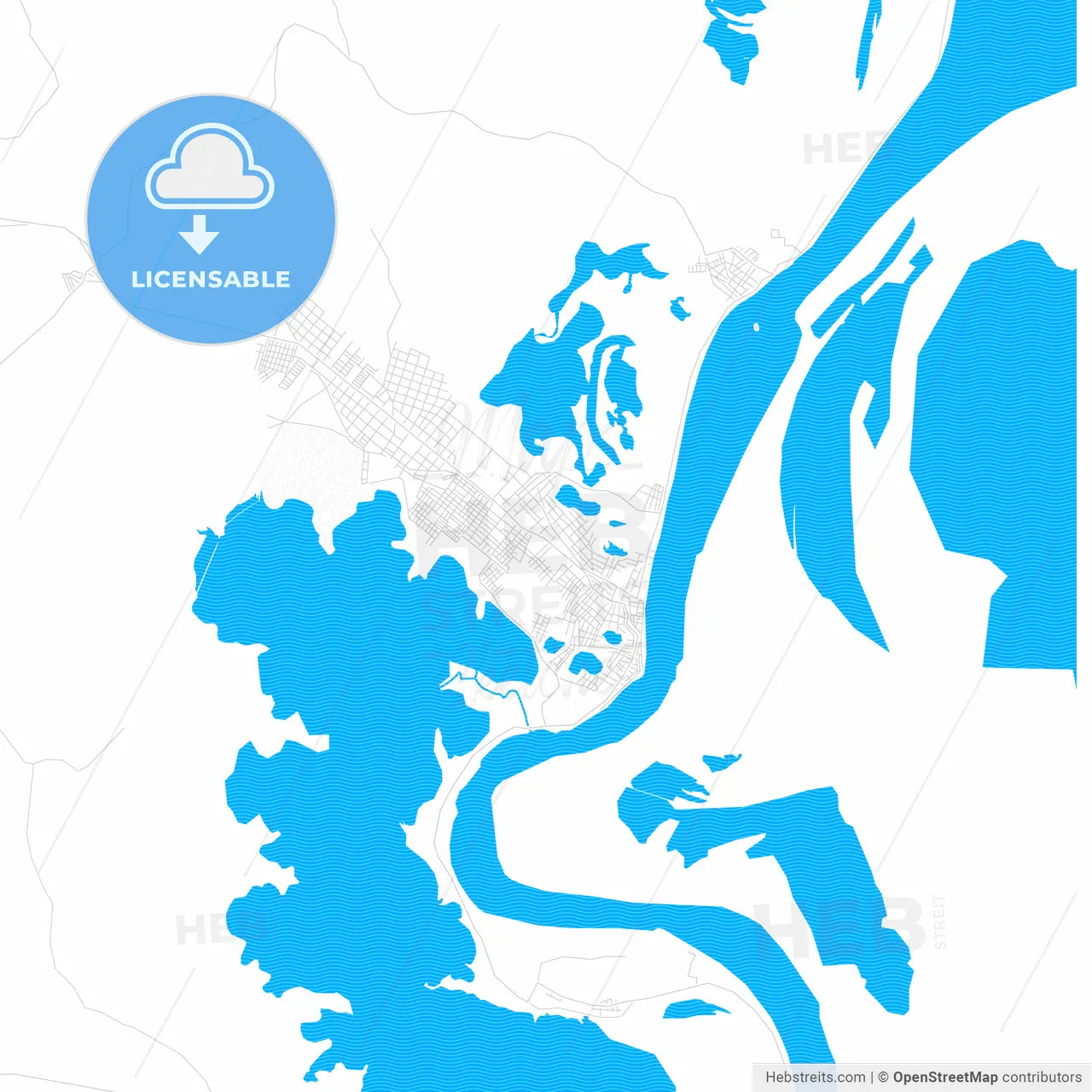 Magangue, Colombia PDF vector map with water in focus