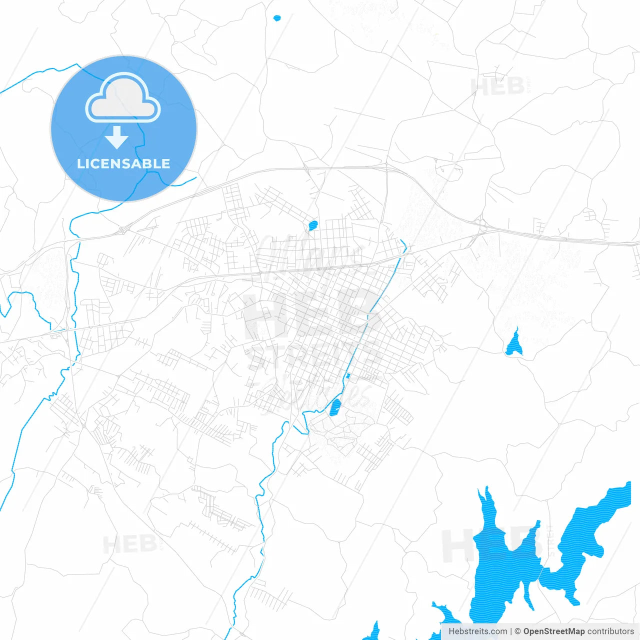 Campo Largo, Brazil PDF vector map with water in focus