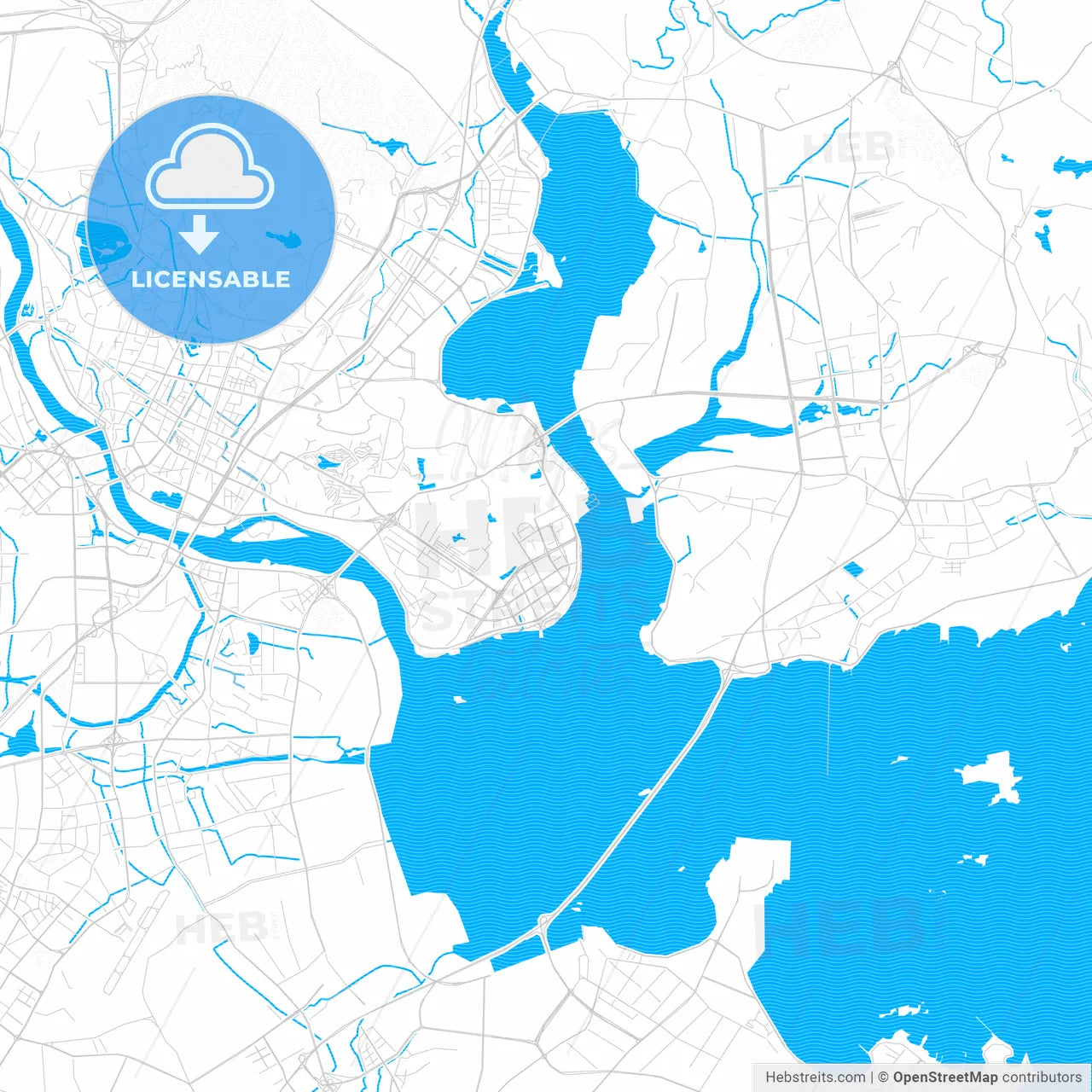 Quanzhou, China PDF vector map with water in focus