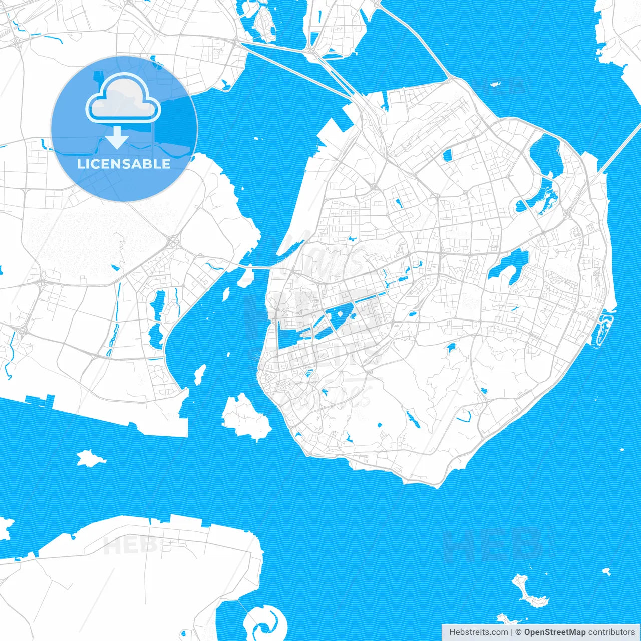 Xiamen, China PDF vector map with water in focus