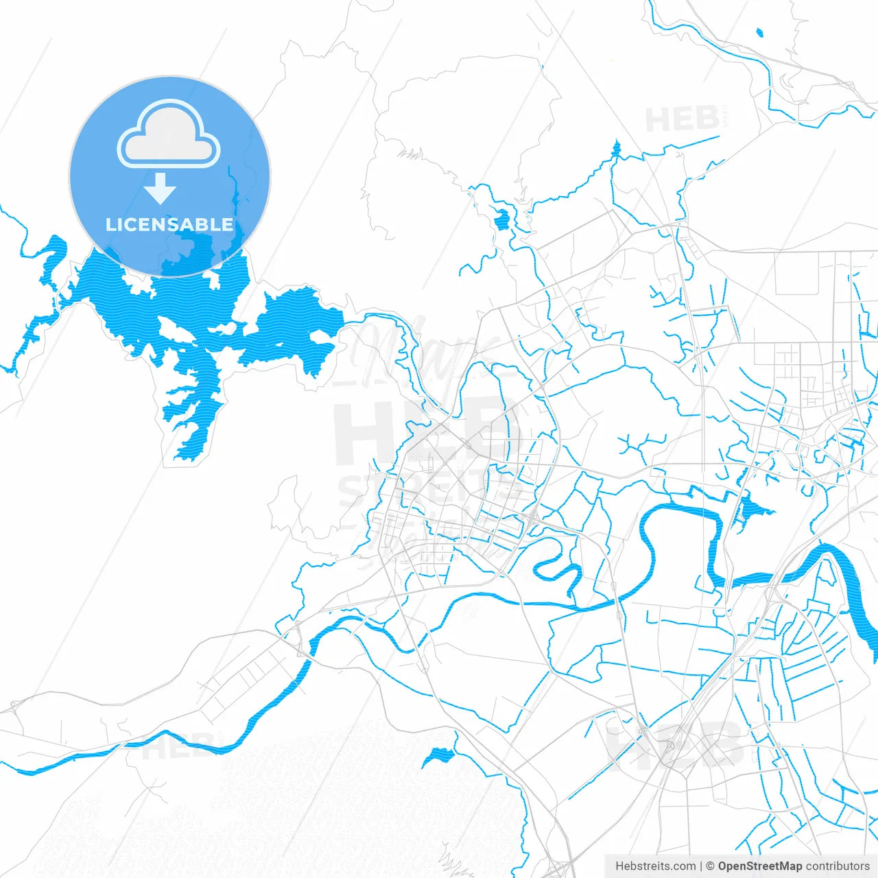 Putian, China PDF vector map with water in focus