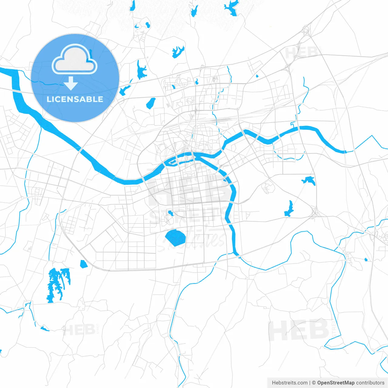 Jinhua, China PDF vector map with water in focus