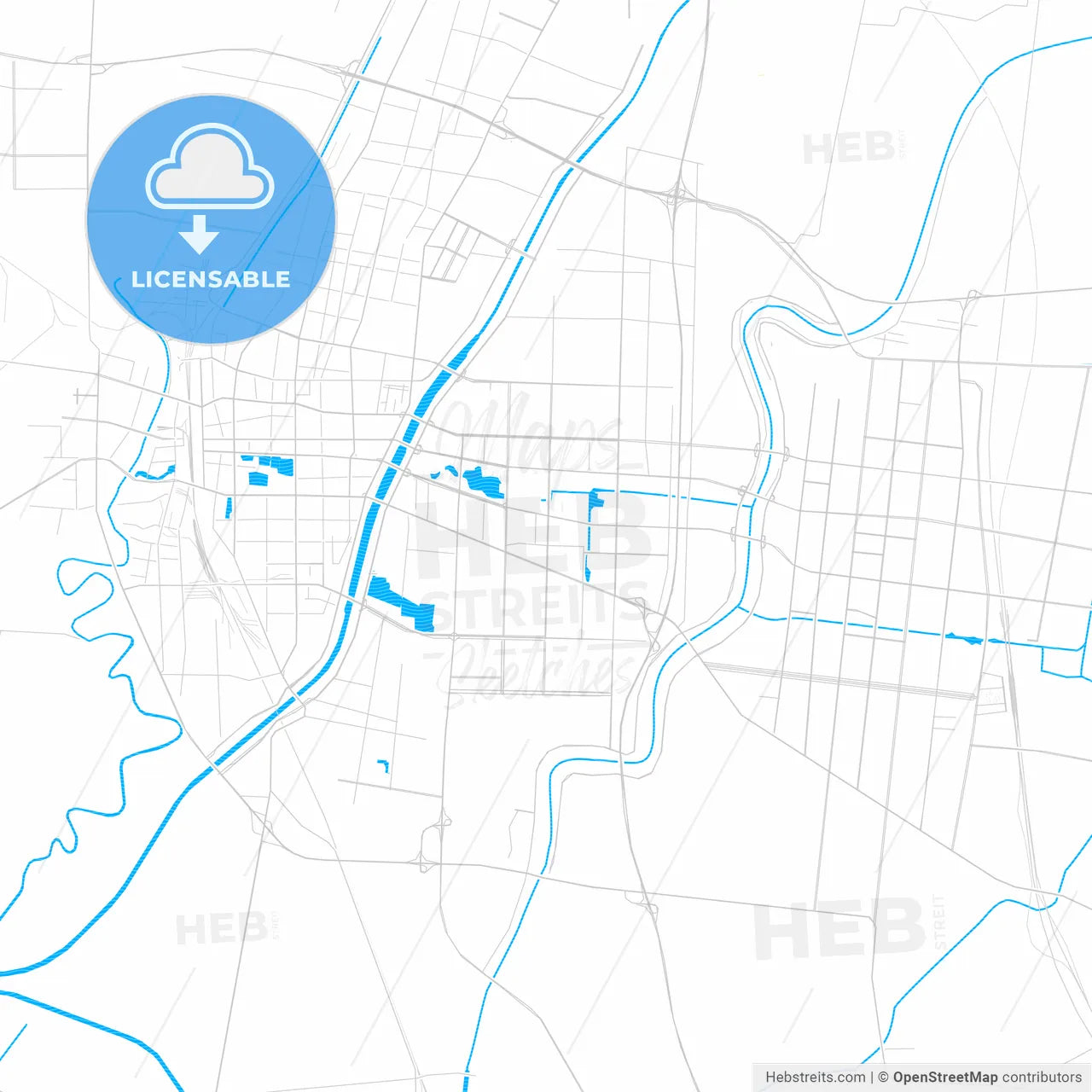 Dezhou, China PDF vector map with water in focus