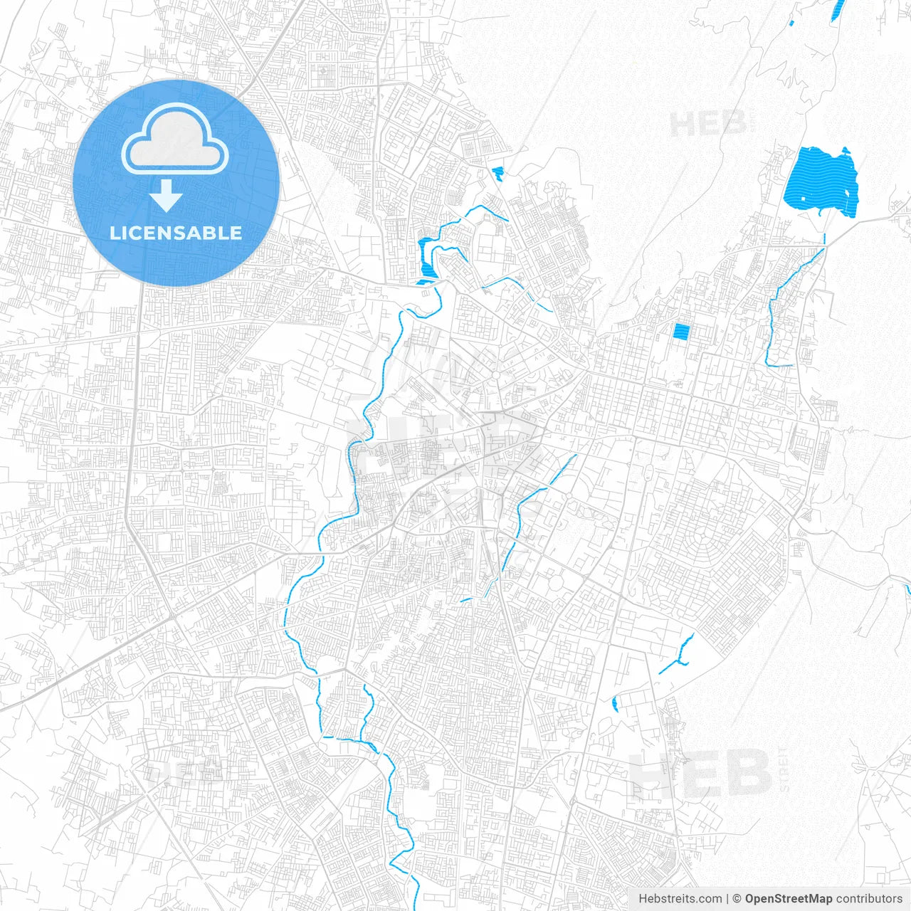 Jaipur, India PDF vector map with water in focus