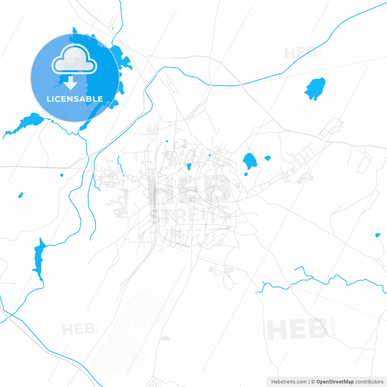 Jhansi, India PDF vector map with water in focus