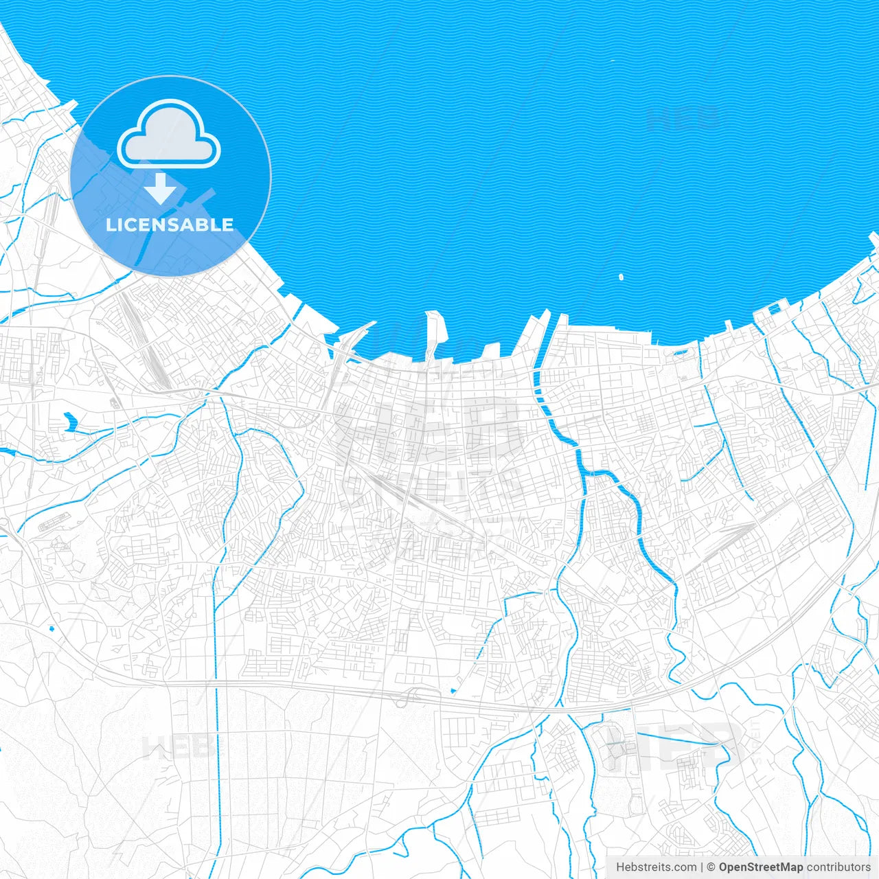 Aomori, Japan PDF vector map with water in focus