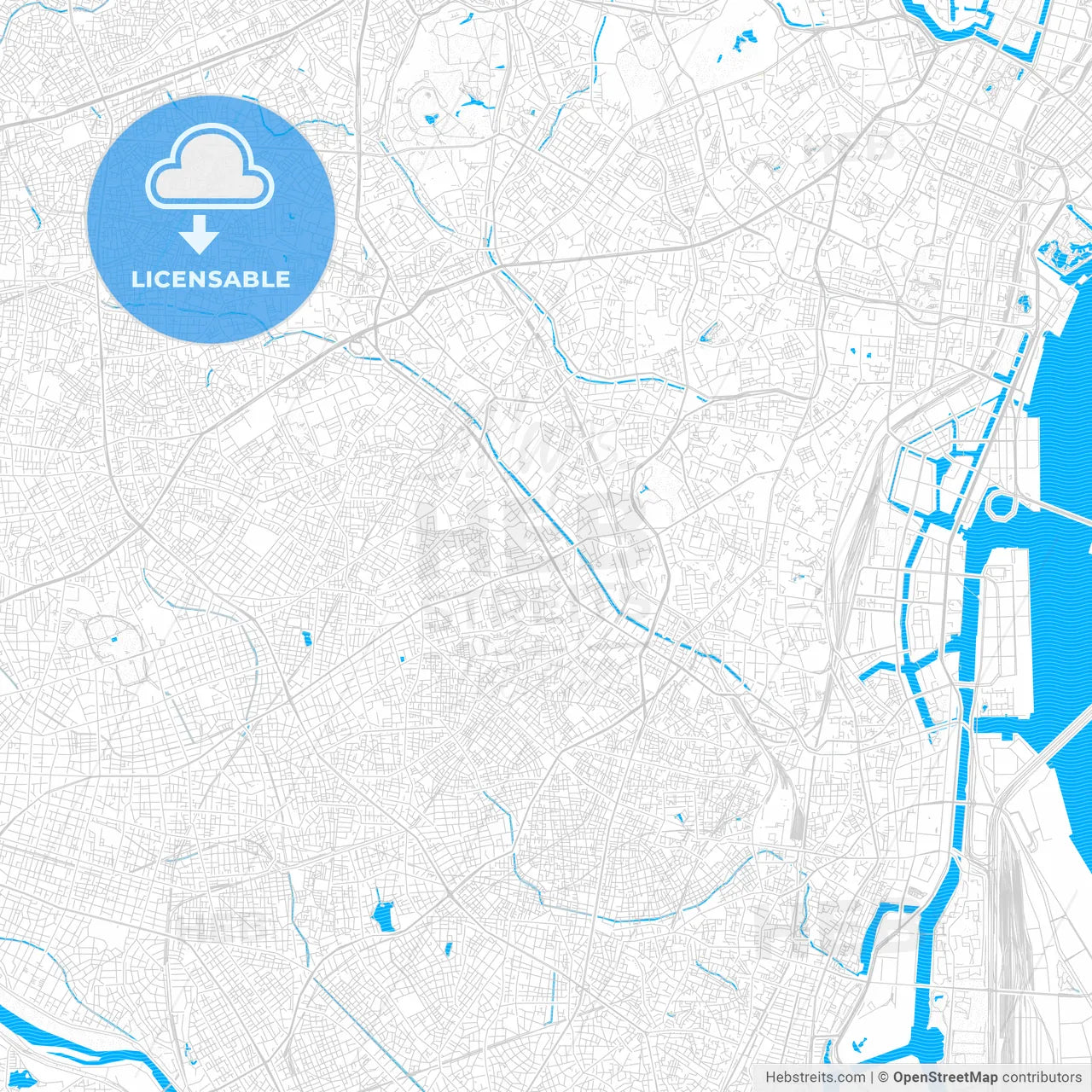 Meguro, Japan PDF vector map with water in focus