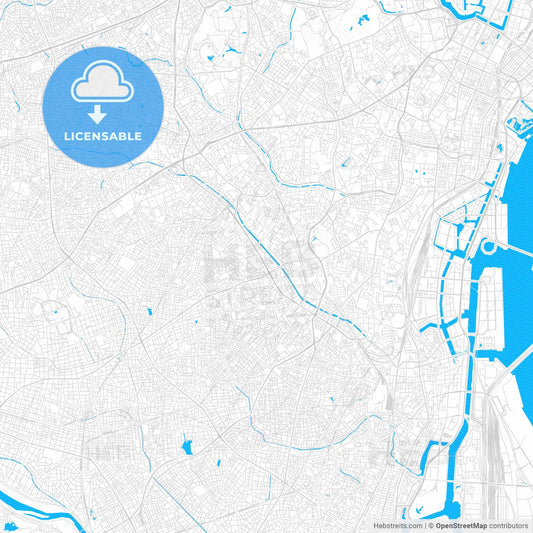 Meguro, Japan PDF vector map with water in focus