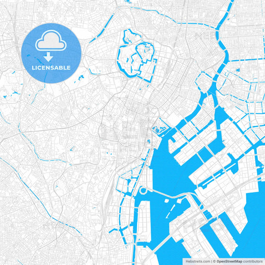 Minato, Japan PDF vector map with water in focus