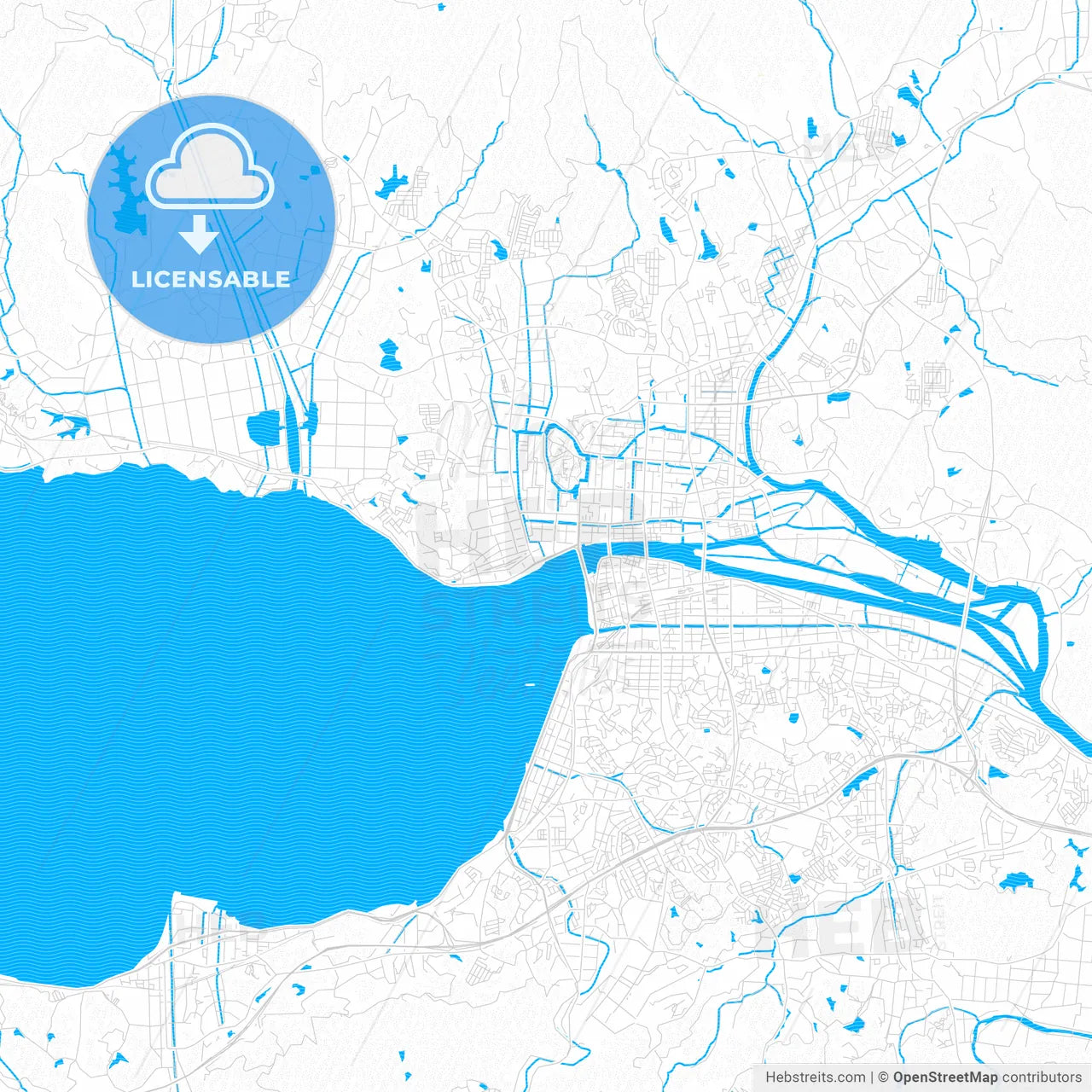 Matsue, Japan PDF vector map with water in focus