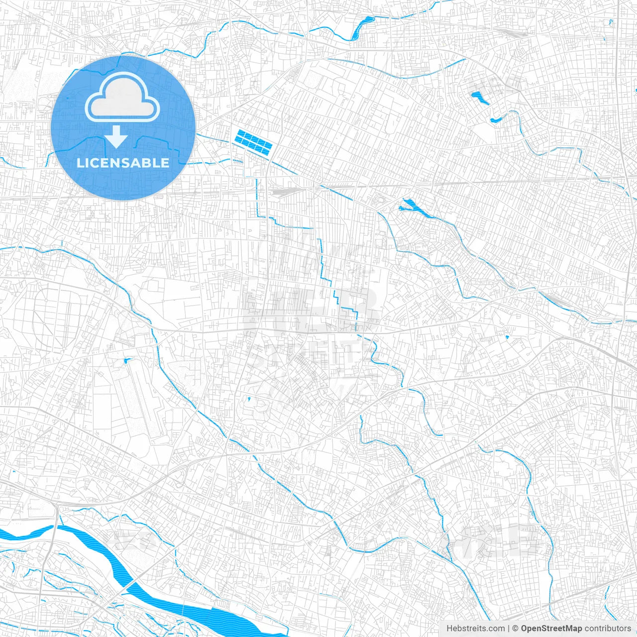 Mitaka, Japan PDF vector map with water in focus