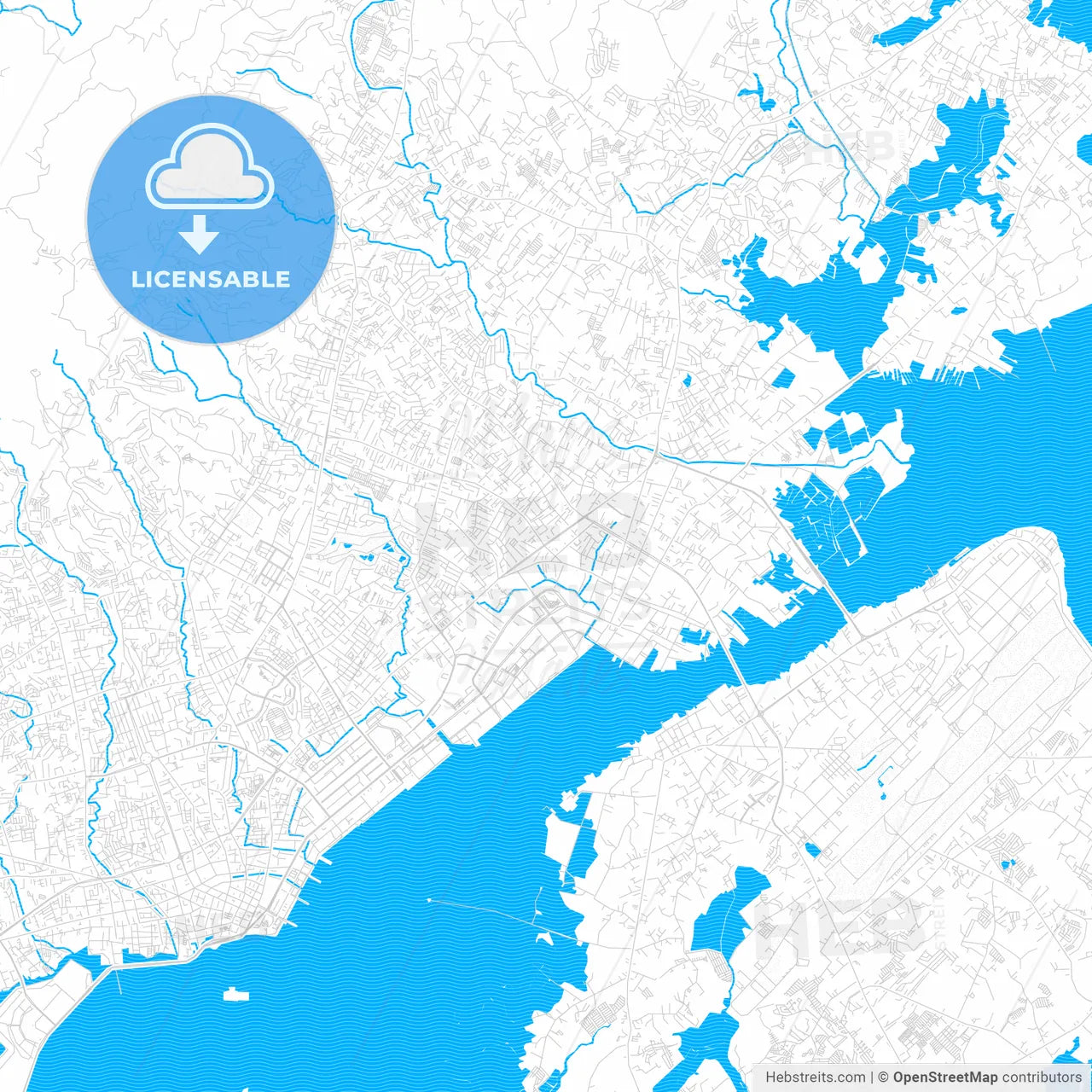 Mandaue, Philippines PDF vector map with water in focus