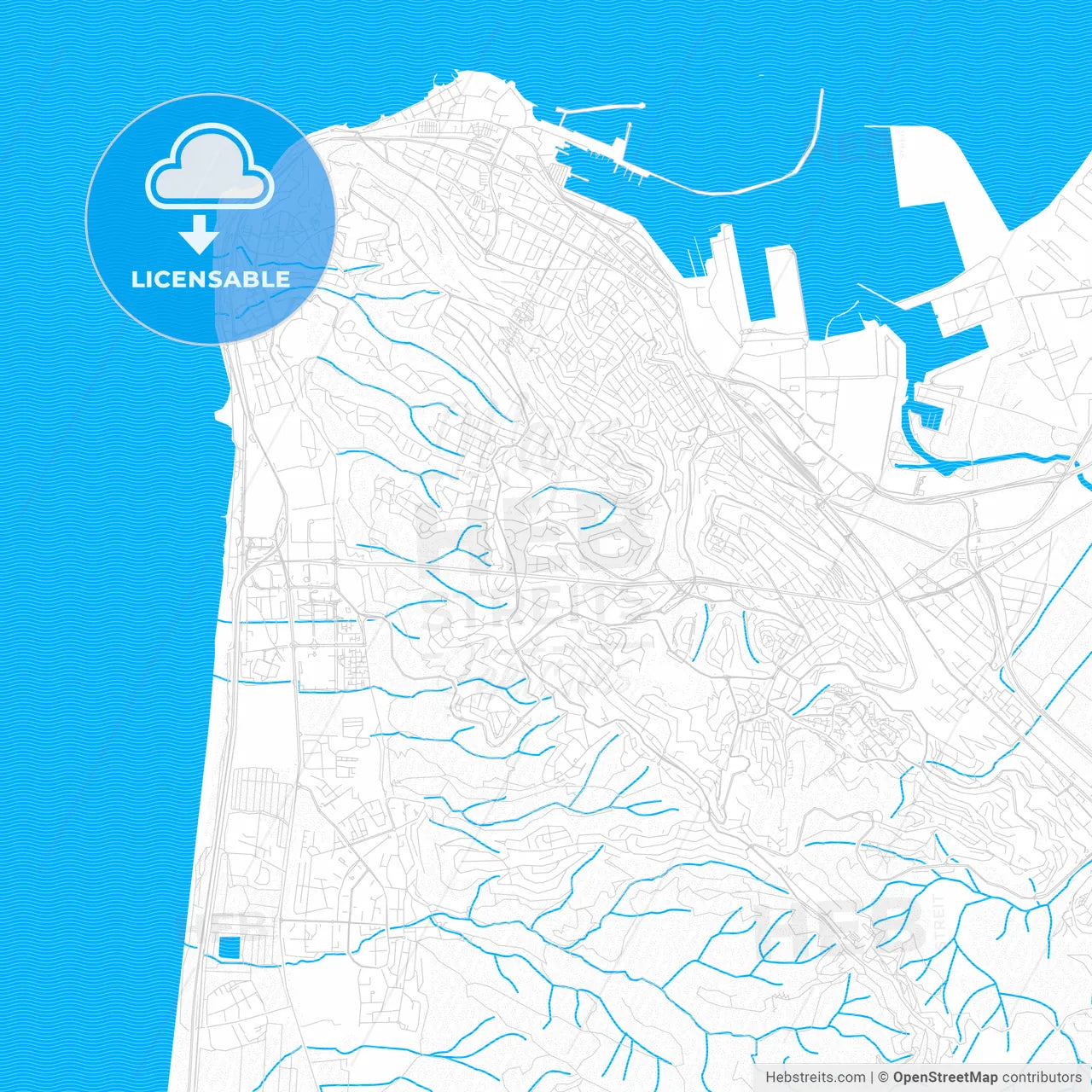 Haifa, Israel PDF vector map with water in focus