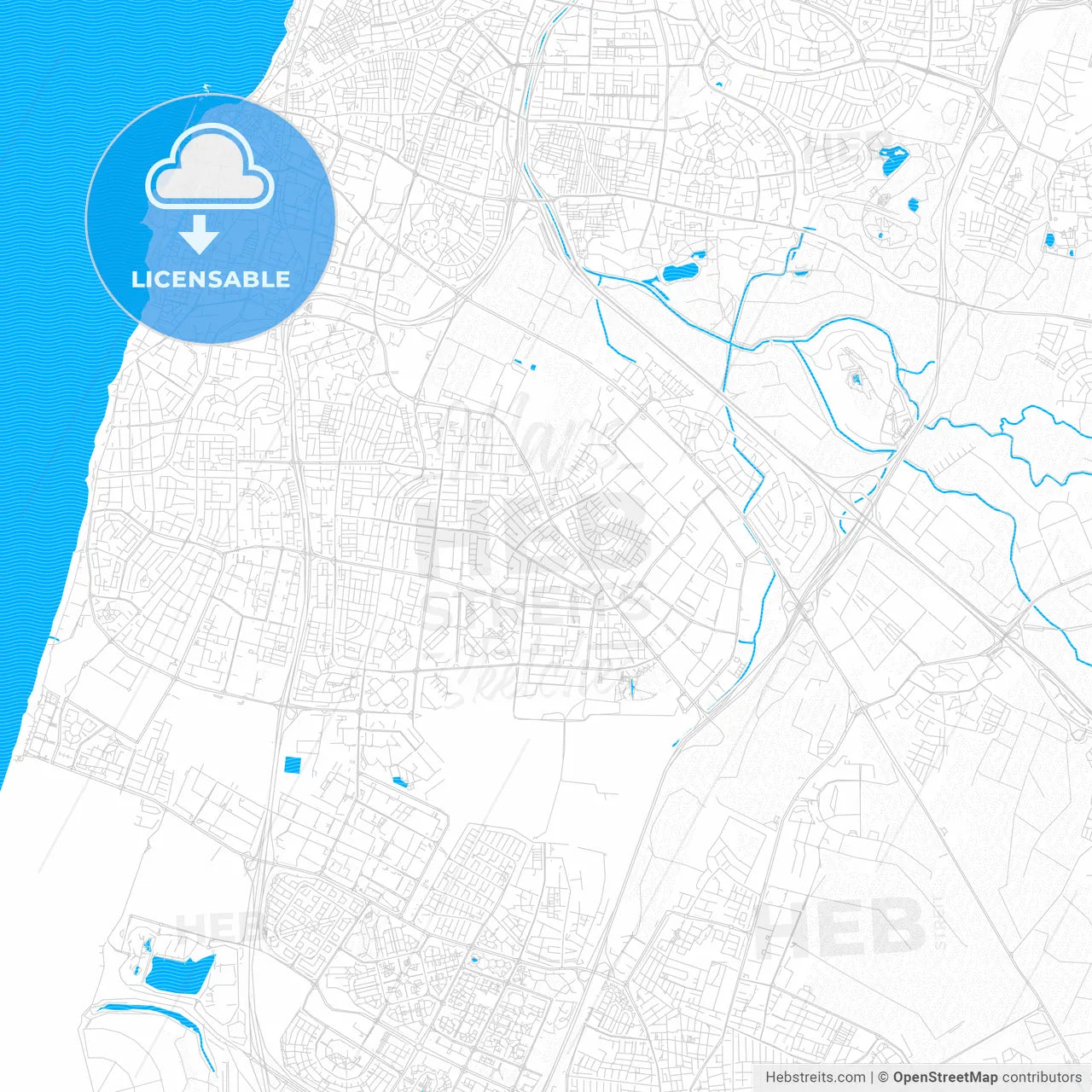 Holon, Israel PDF vector map with water in focus