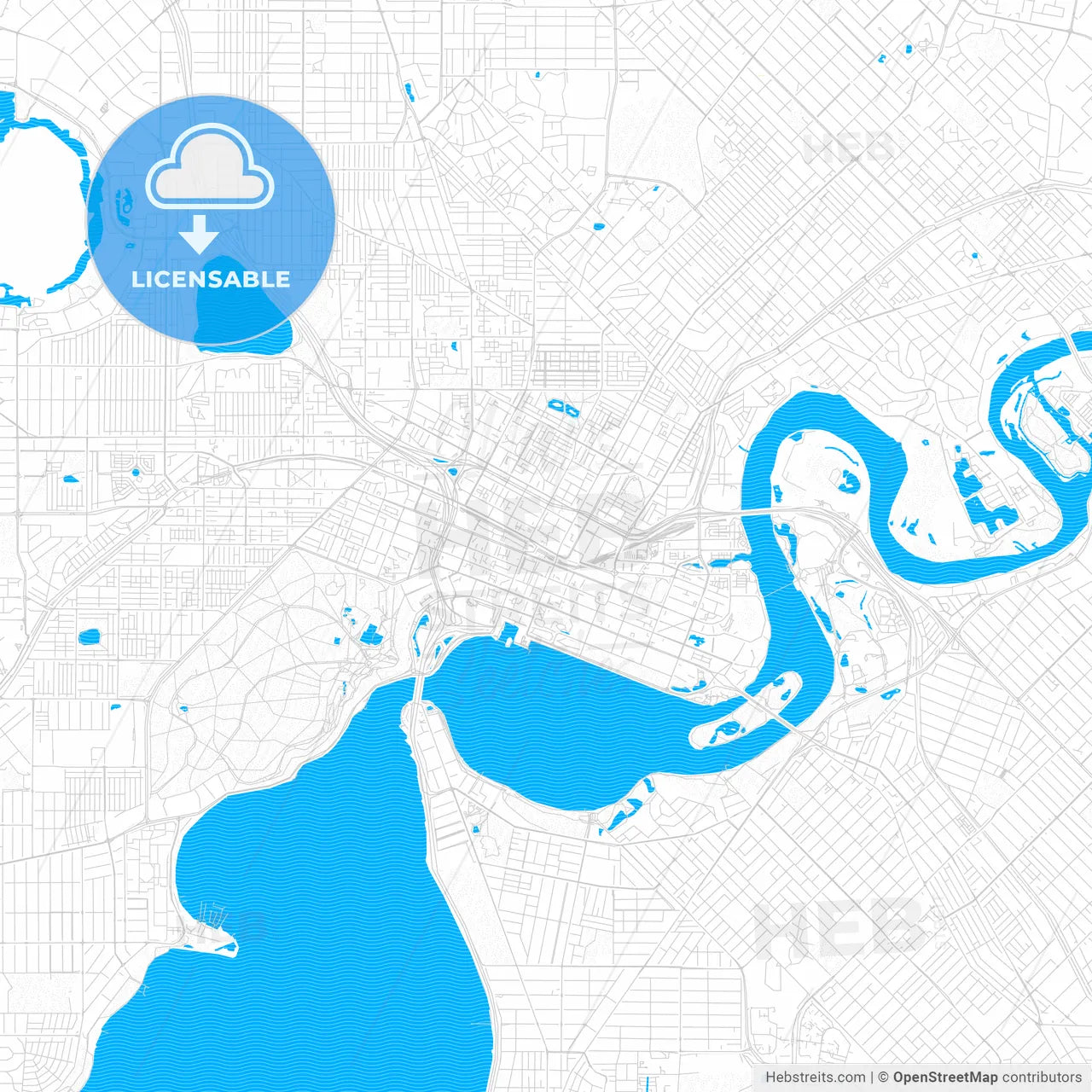 Perth, Australia PDF vector map with water in focus