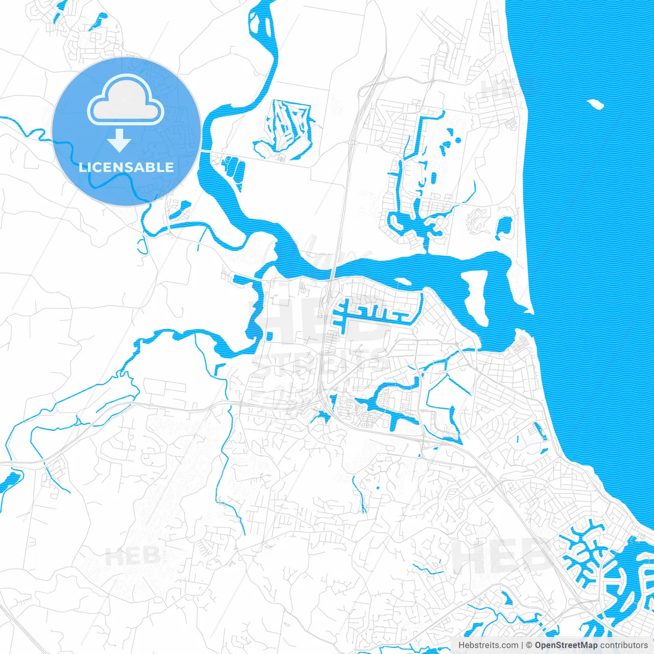 Sunshine Coast, Australia PDF vector map with water in focus