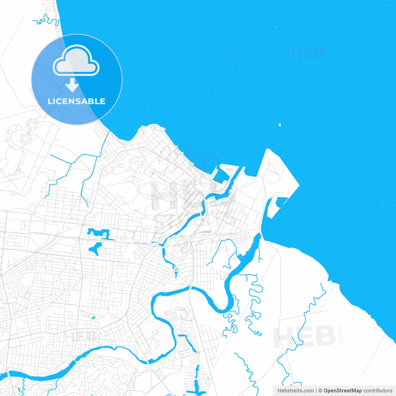 Townsville, Australia PDF vector map with water in focus