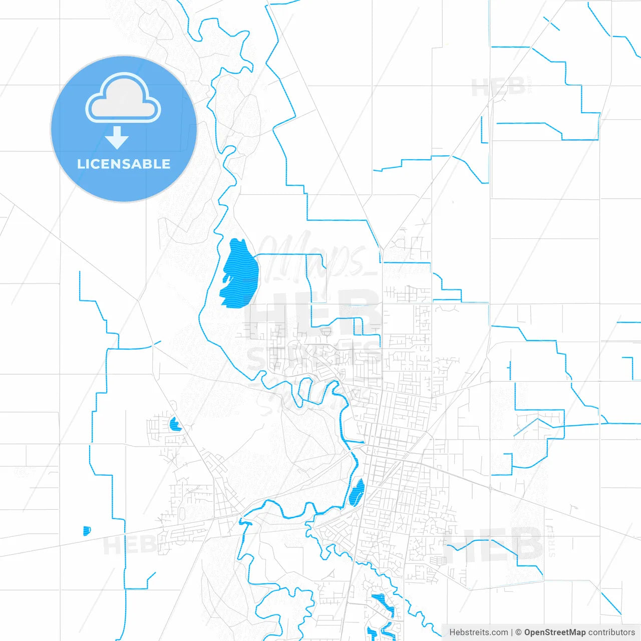 Shepparton–Mooroopna, Australia PDF vector map with water in focus