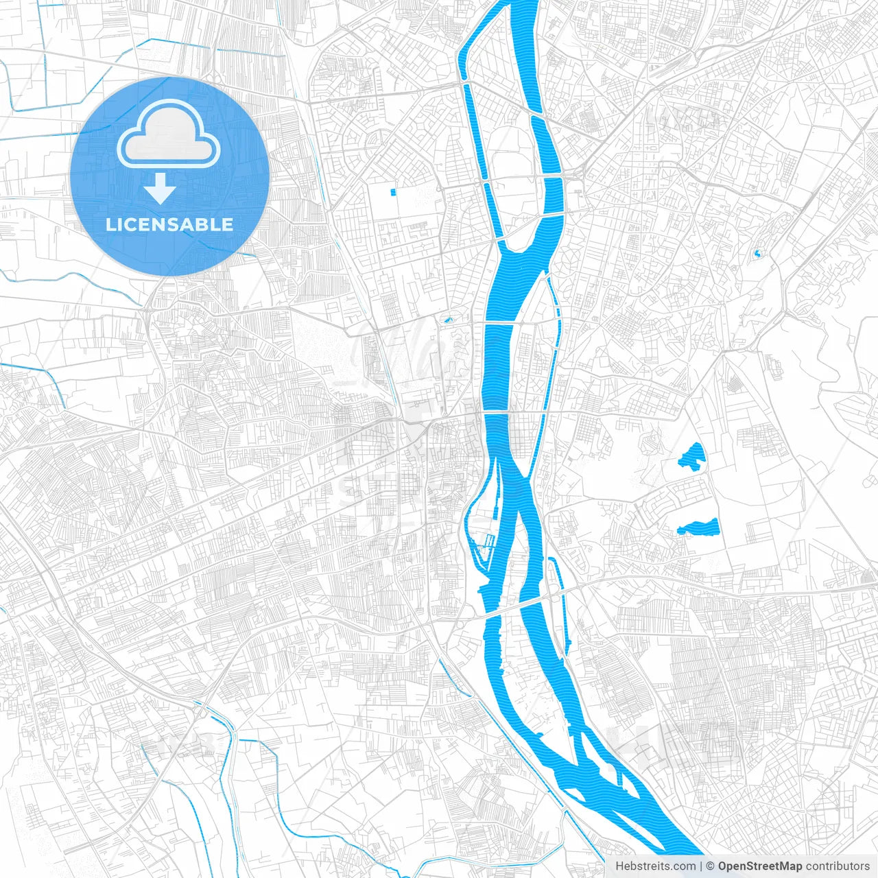 Giza, Egypt PDF vector map with water in focus