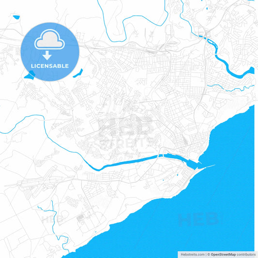 East London, South Africa PDF vector map with water in focus