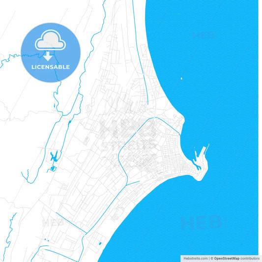 Toamasina, Madagascar PDF vector map with water in focus