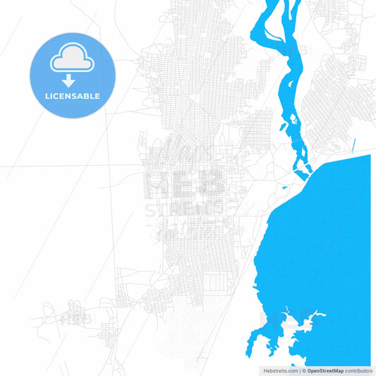 Ad-Damazin, Sudan PDF vector map with water in focus