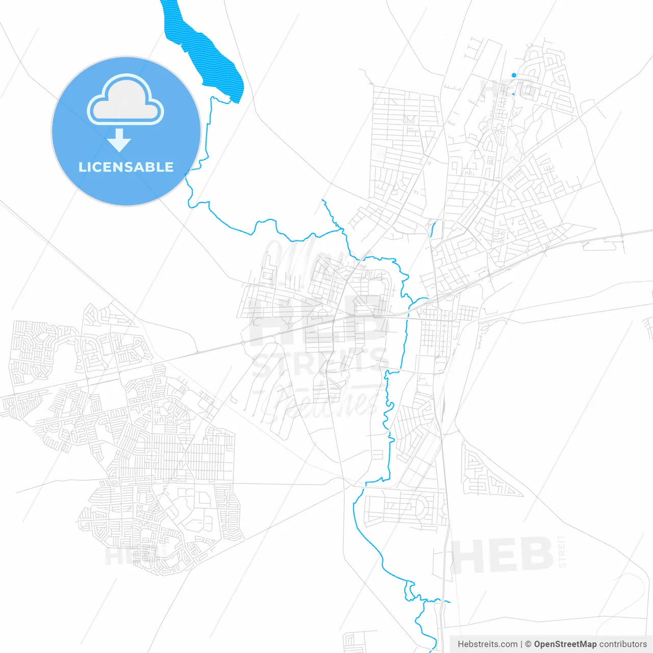 Klerksdorp, South Africa PDF vector map with water in focus