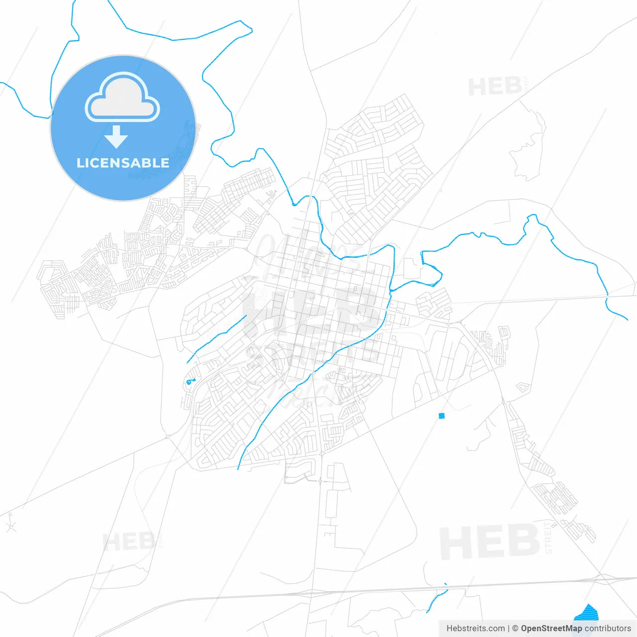 Middelburg, South Africa PDF vector map with water in focus