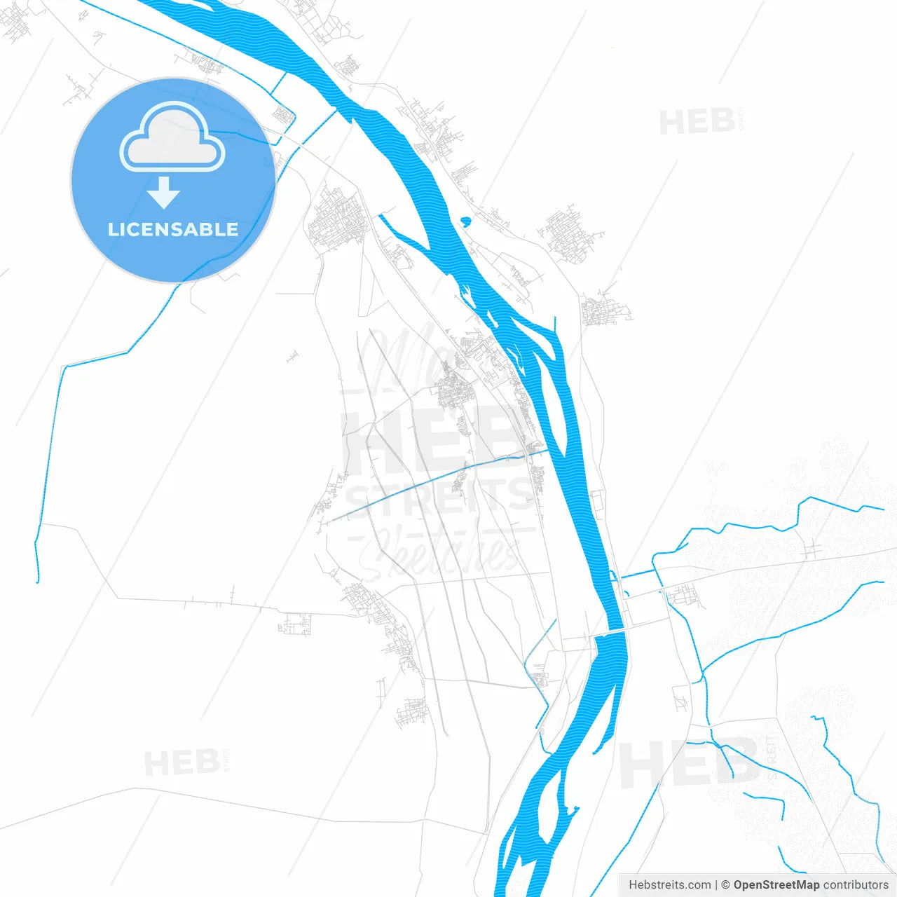 Idfu, Egypt PDF vector map with water in focus