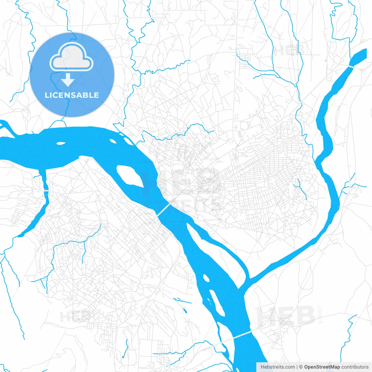 Tete, Mozambique PDF vector map with water in focus