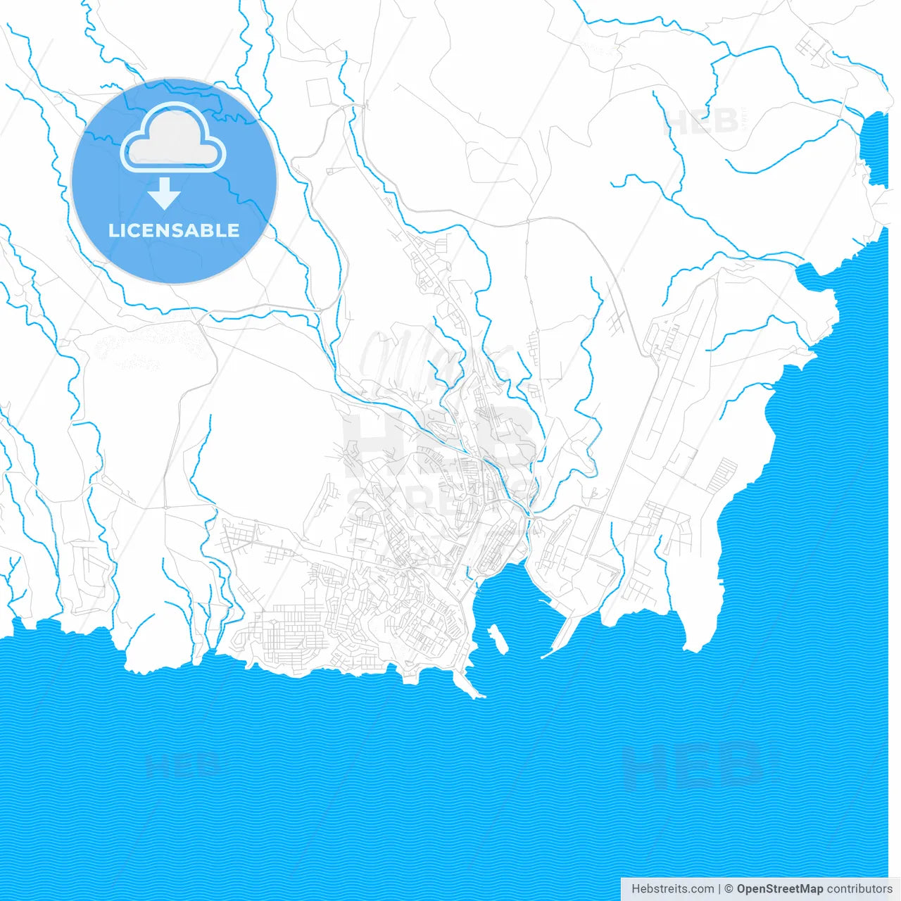 Praia, Cape Verde PDF vector map with water in focus