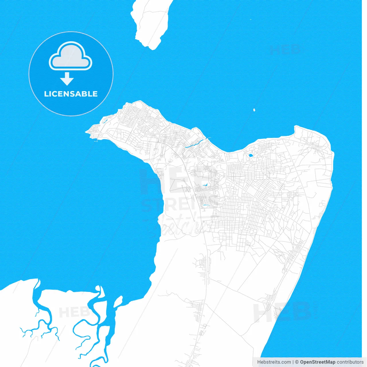 Pemba, Mozambique PDF vector map with water in focus