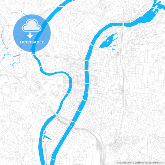 Lyon, France PDF vector map with water in focus