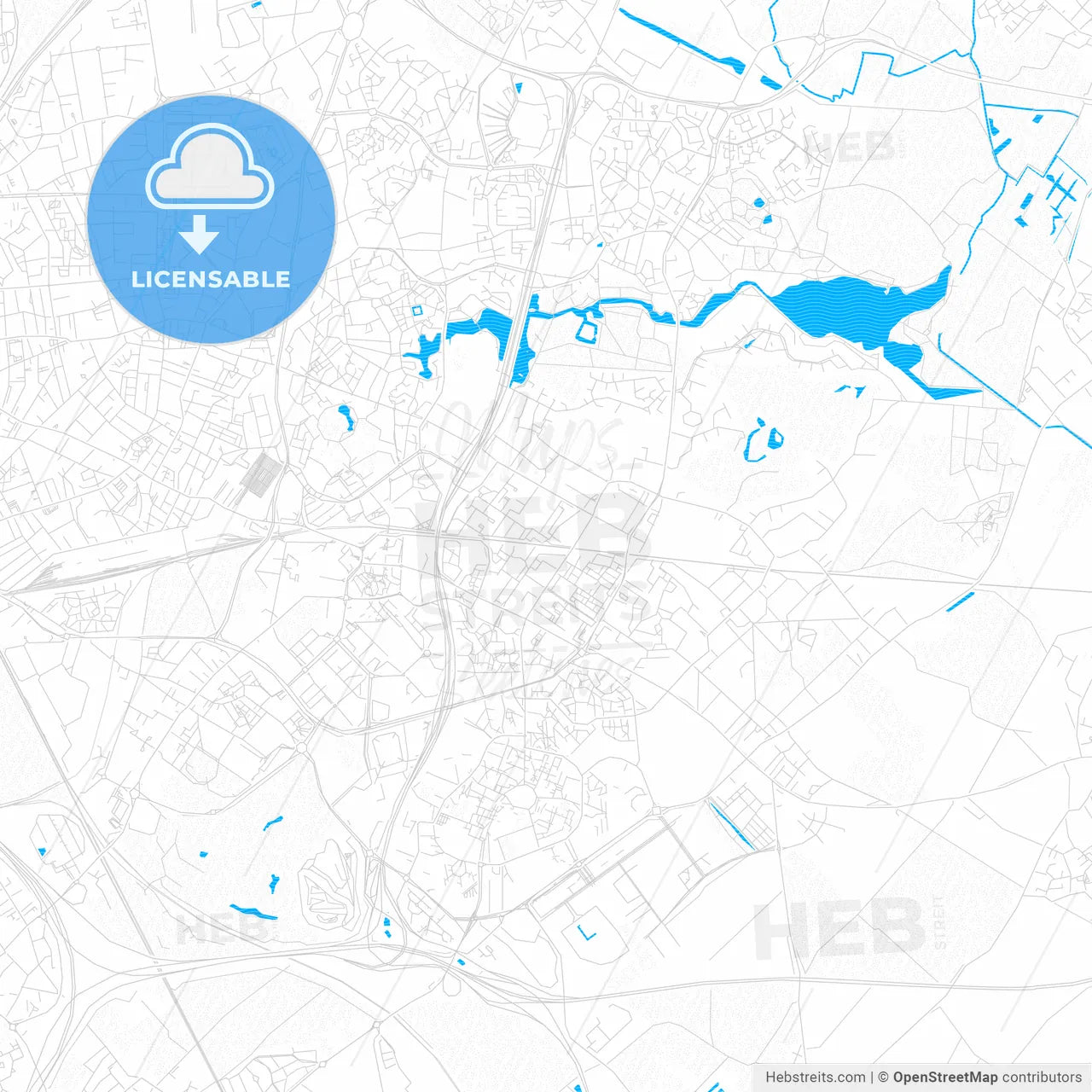 Villeneuve-d Ascq, France PDF vector map with water in focus