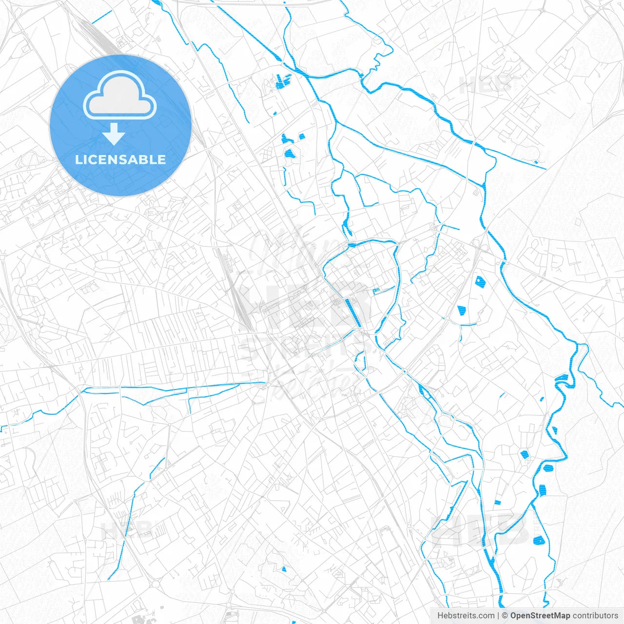 Troyes, France PDF vector map with water in focus