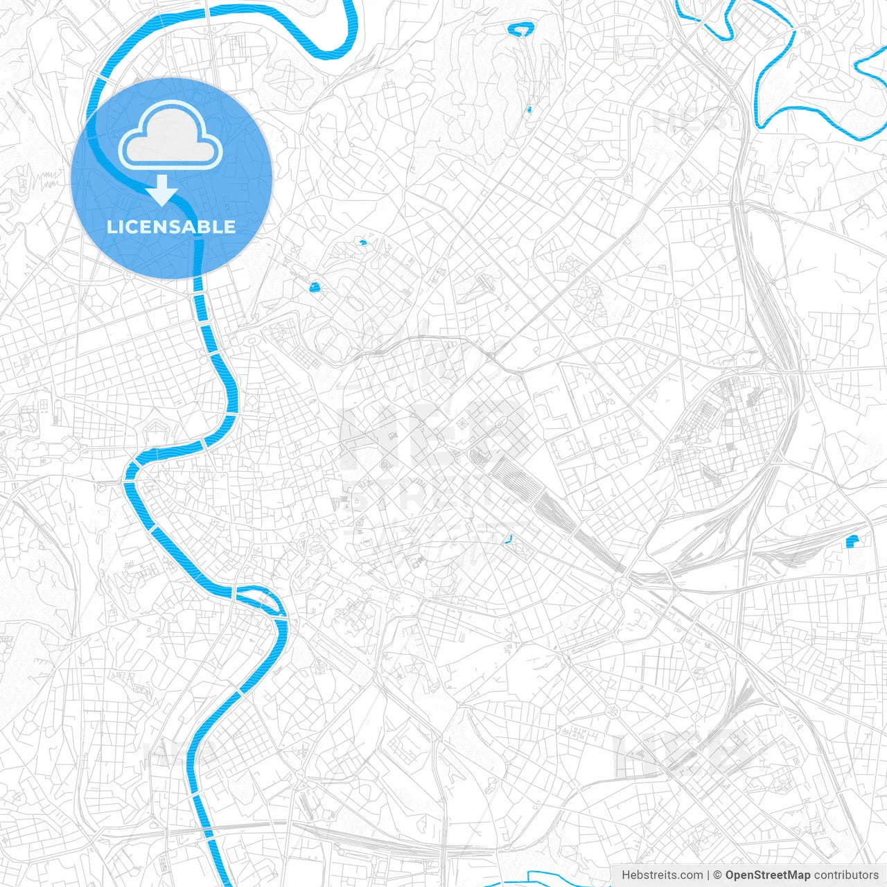 Rome, Italy PDF vector map with water in focus