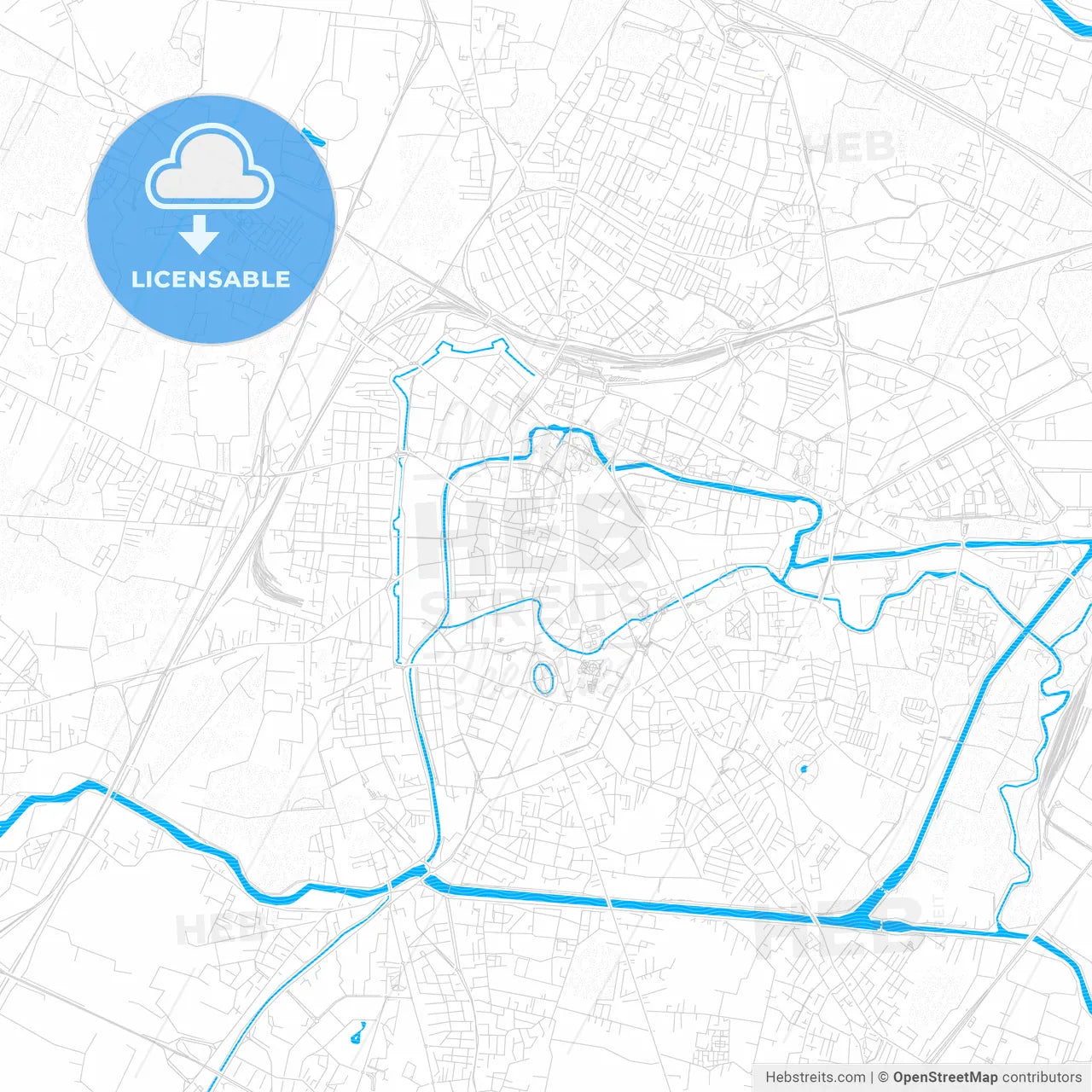 Padua, Italy PDF vector map with water in focus