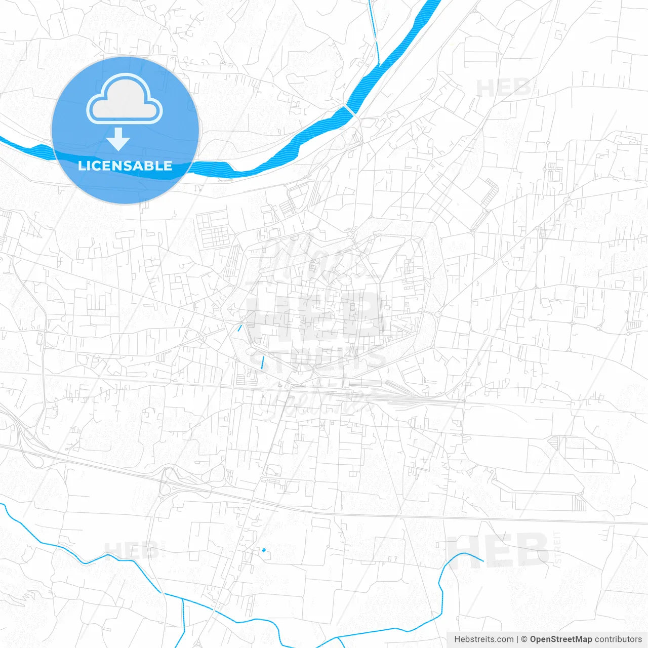 Lucca, Italy PDF vector map with water in focus