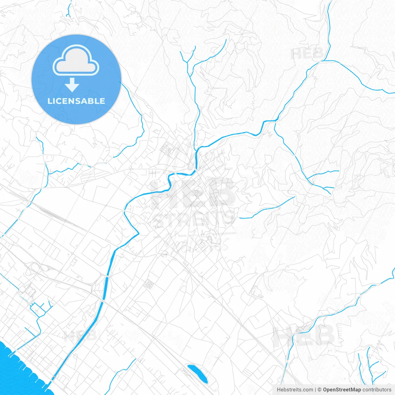 Massa, Italy PDF vector map with water in focus