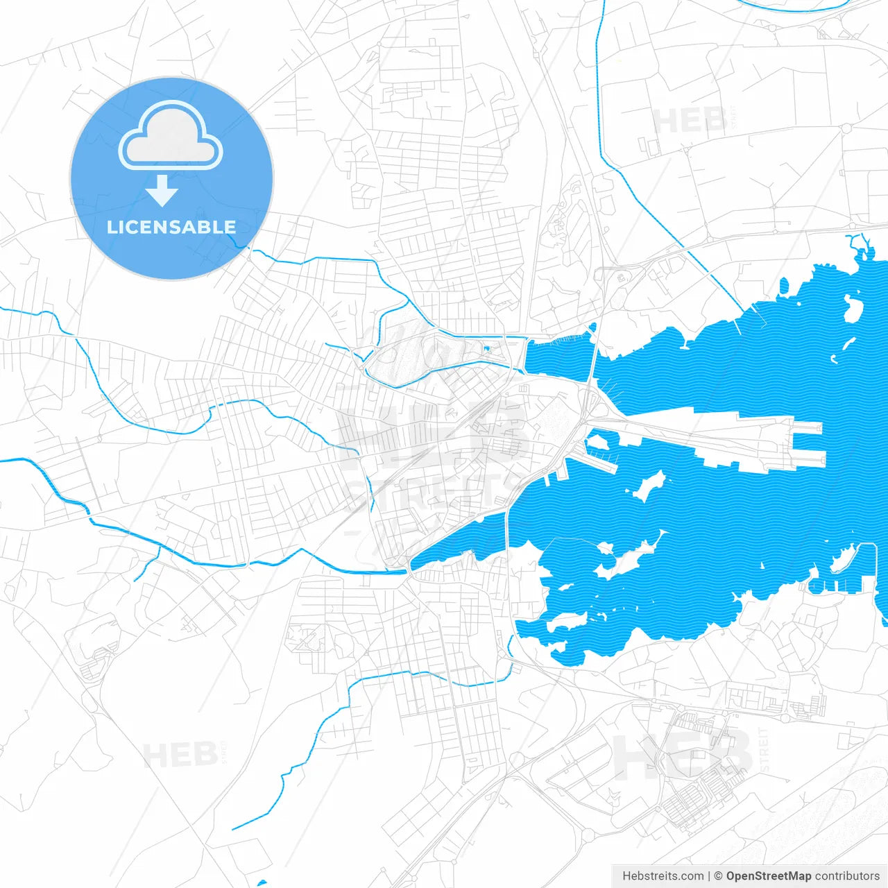 Olbia, Italy PDF vector map with water in focus