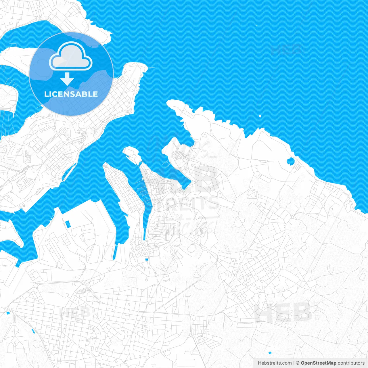 Birgu, Malta PDF vector map with water in focus