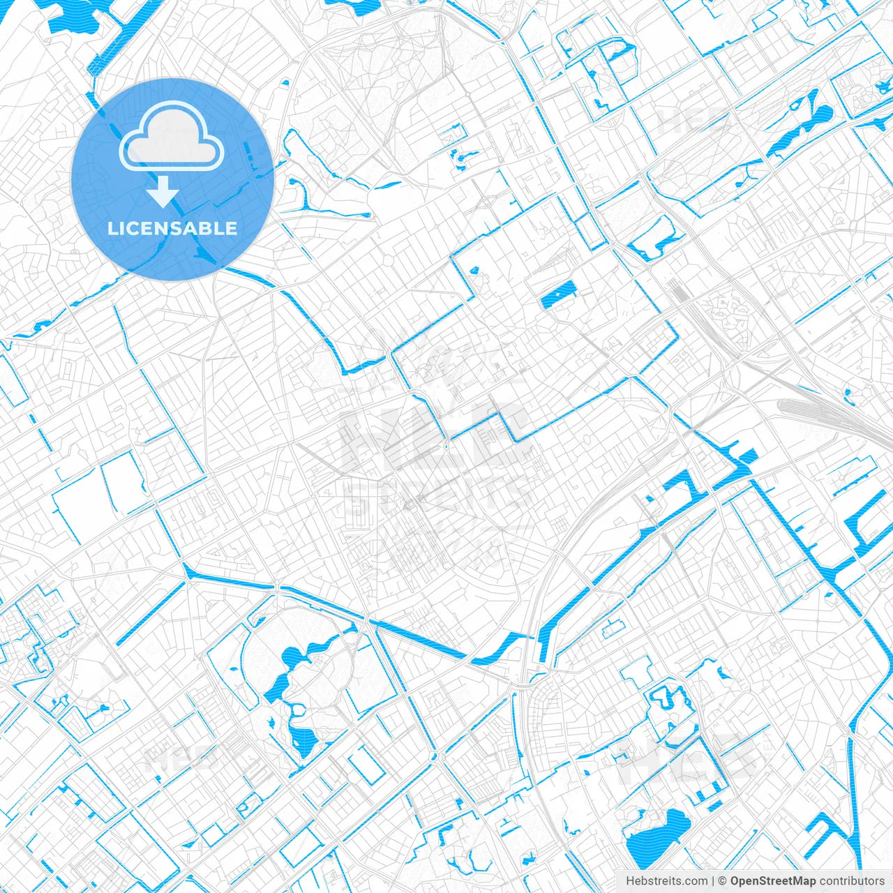 The Hague, Netherlands PDF vector map with water in focus