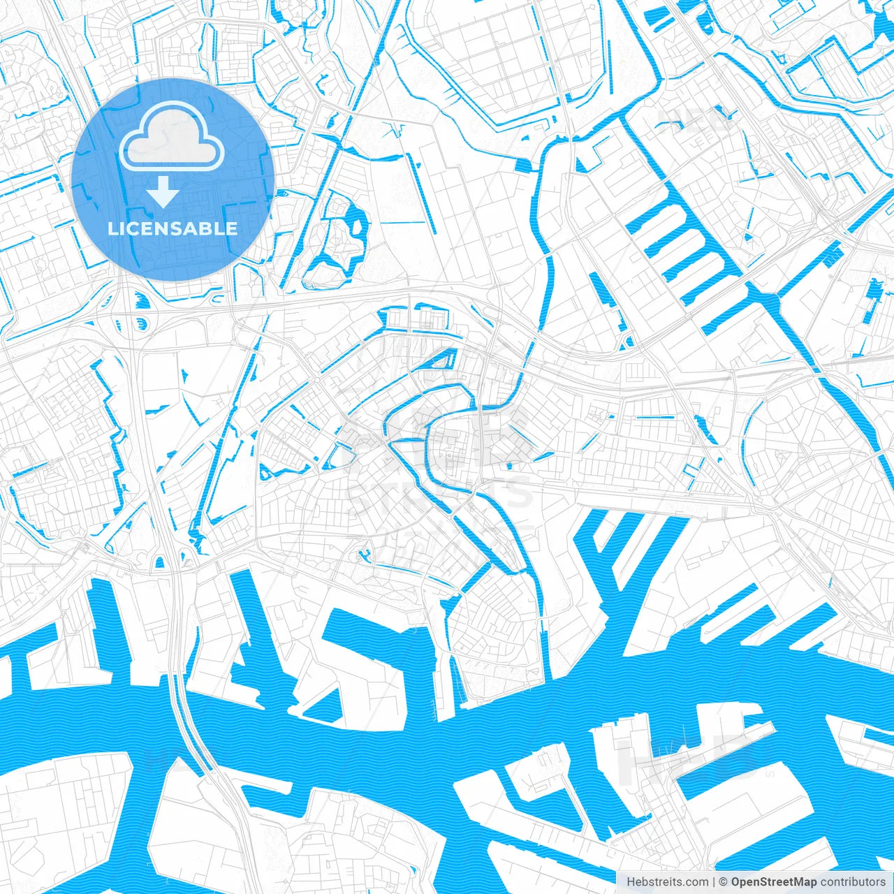 Schiedam, Netherlands PDF vector map with water in focus