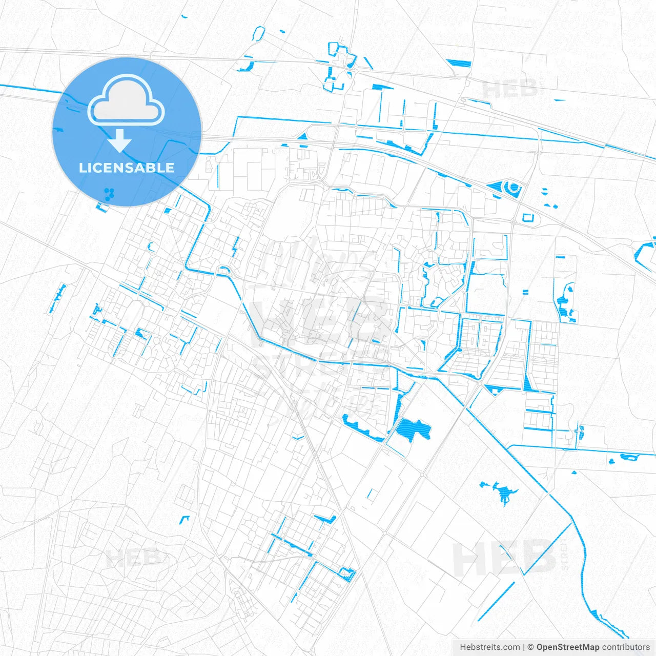 Veenendaal, Netherlands PDF vector map with water in focus