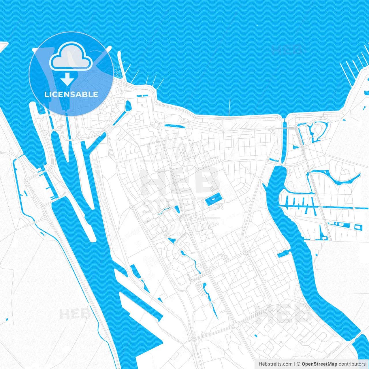 Terneuzen, Netherlands PDF vector map with water in focus