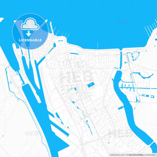 Terneuzen, Netherlands PDF vector map with water in focus