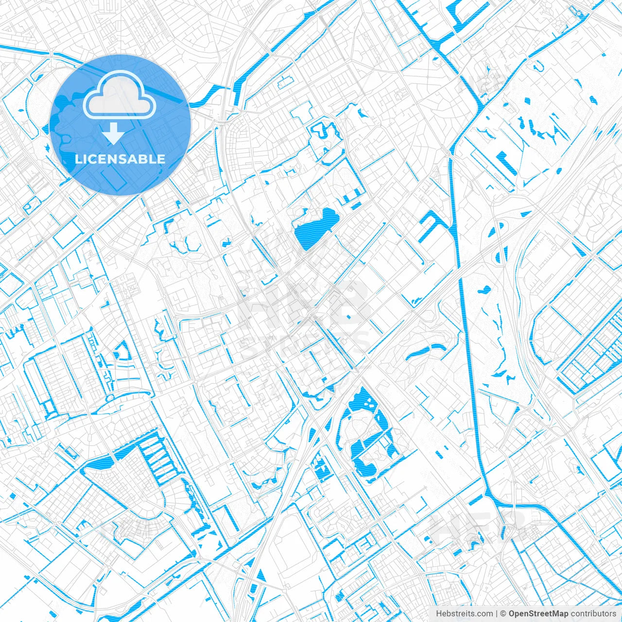 Rijswijk, Netherlands PDF vector map with water in focus