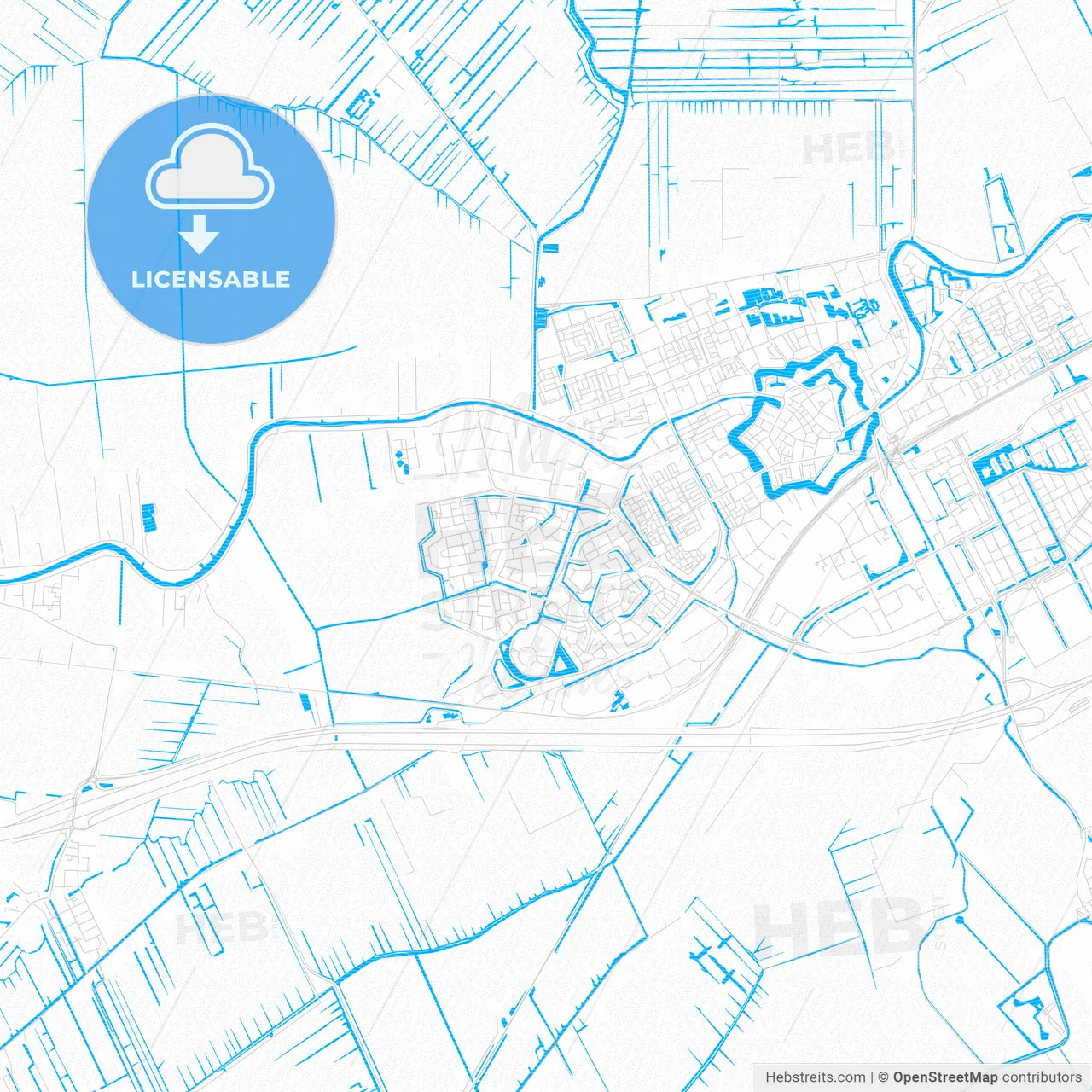 Woerden, Netherlands PDF vector map with water in focus