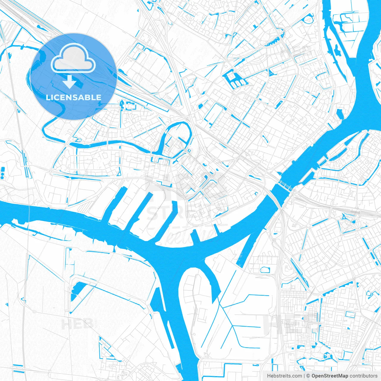 Zwijndrecht, Netherlands PDF vector map with water in focus