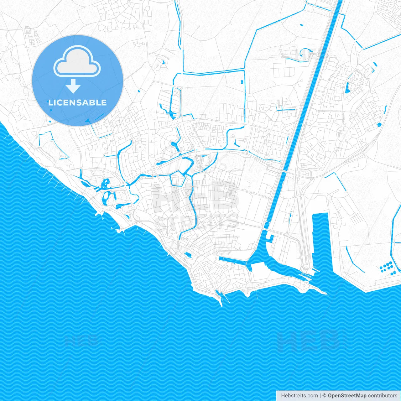 Vlissingen, Netherlands PDF vector map with water in focus